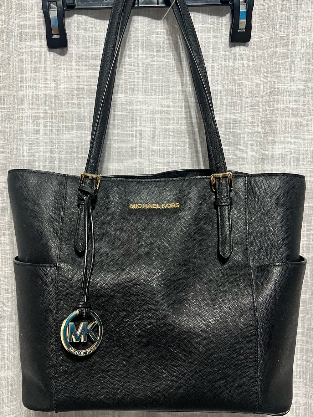 Michael Kors Black Saffiano Leather Tote with Gold Hardware